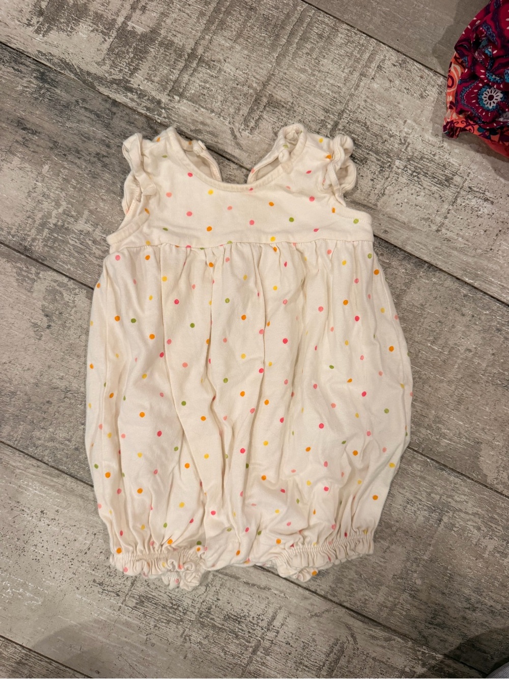 GAP Cream Bubble Romper with Pink, Orange & Green Polka Dots